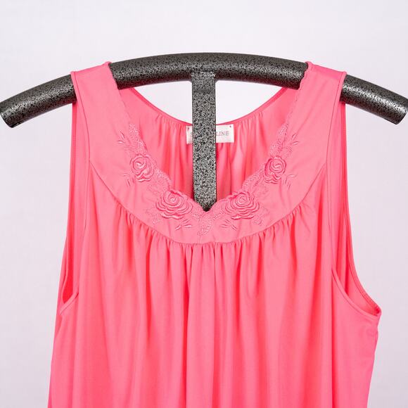 Vintage Shadowline Robe LARGE & Gown 1X Set Pink Rose Flower Embroidery USA MADE - Picture 5 of 9